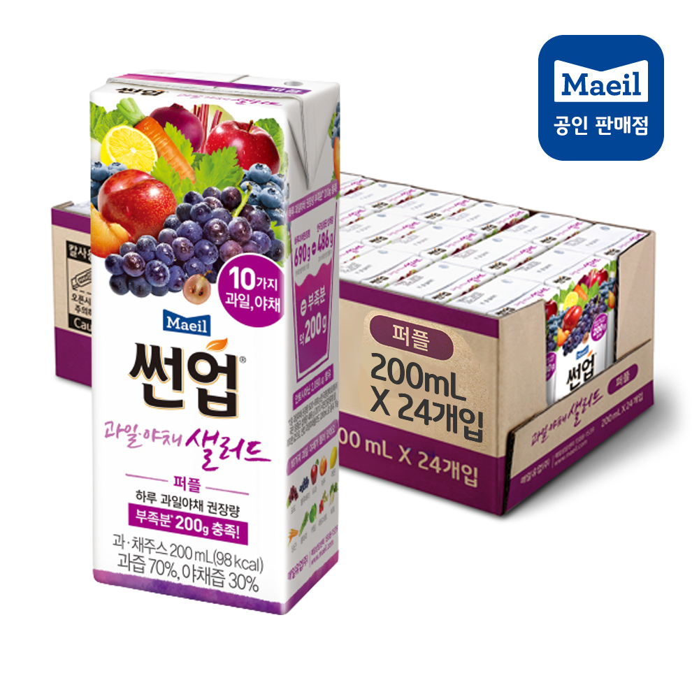 썬업 과일야채샐러드 주스 3종혼합 24팩 야채 과일 쥬스 레드+그린+퍼플 200ml : 마켓더지룩