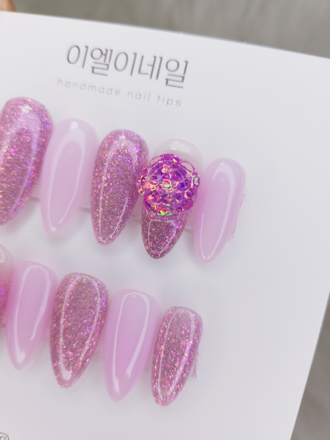 얼음꽃 까멜리아네일 글리터수제네일팁 핸드메이드 : 이엘이네일