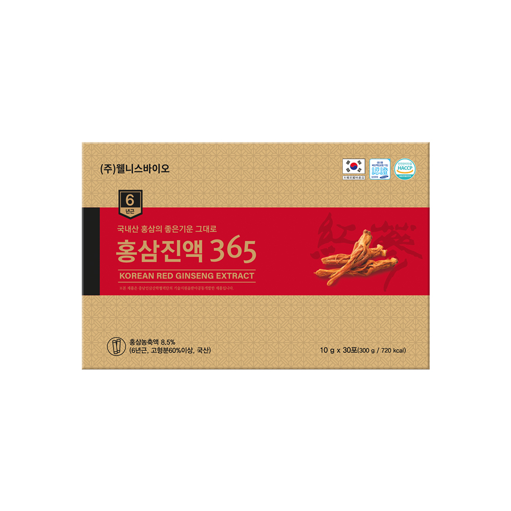 웰니스바이오 6년근 홍삼 진액 365 스틱 10g x 30 개입 명절선물세트 : 웰니스바이오