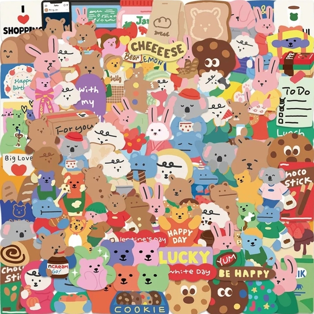 다꾸용품 산리오외 캐릭터 종이파일 스티커북 래빗몽몽 100pcs : 애리하우스-hows