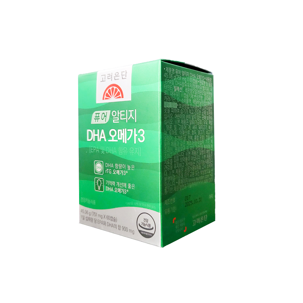 고려은단 퓨어 알티지 DHA 오메가3 751mg x 60캡슐 / 혈류개선 : 건승통상