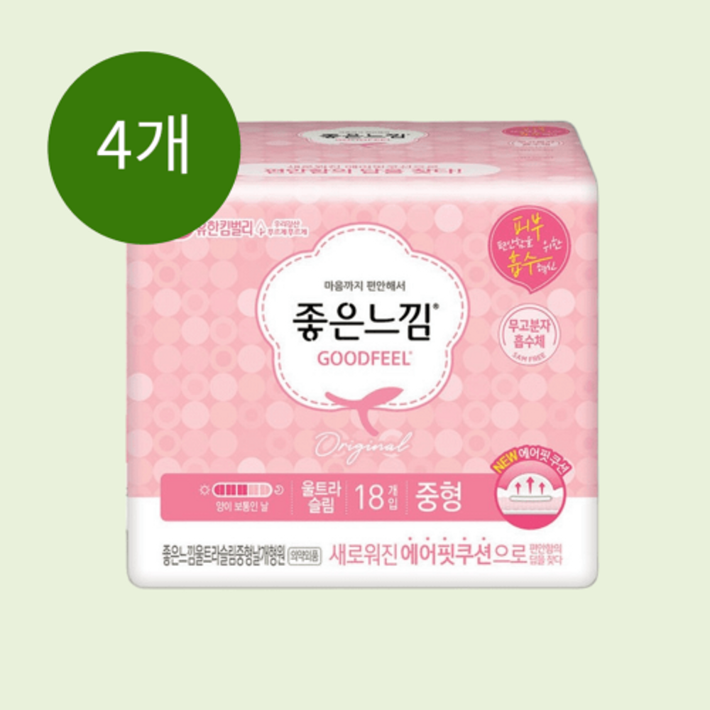 생리대 좋은느낌 울트라 중형 18매 x 4팩 날개형 : 와이비케이