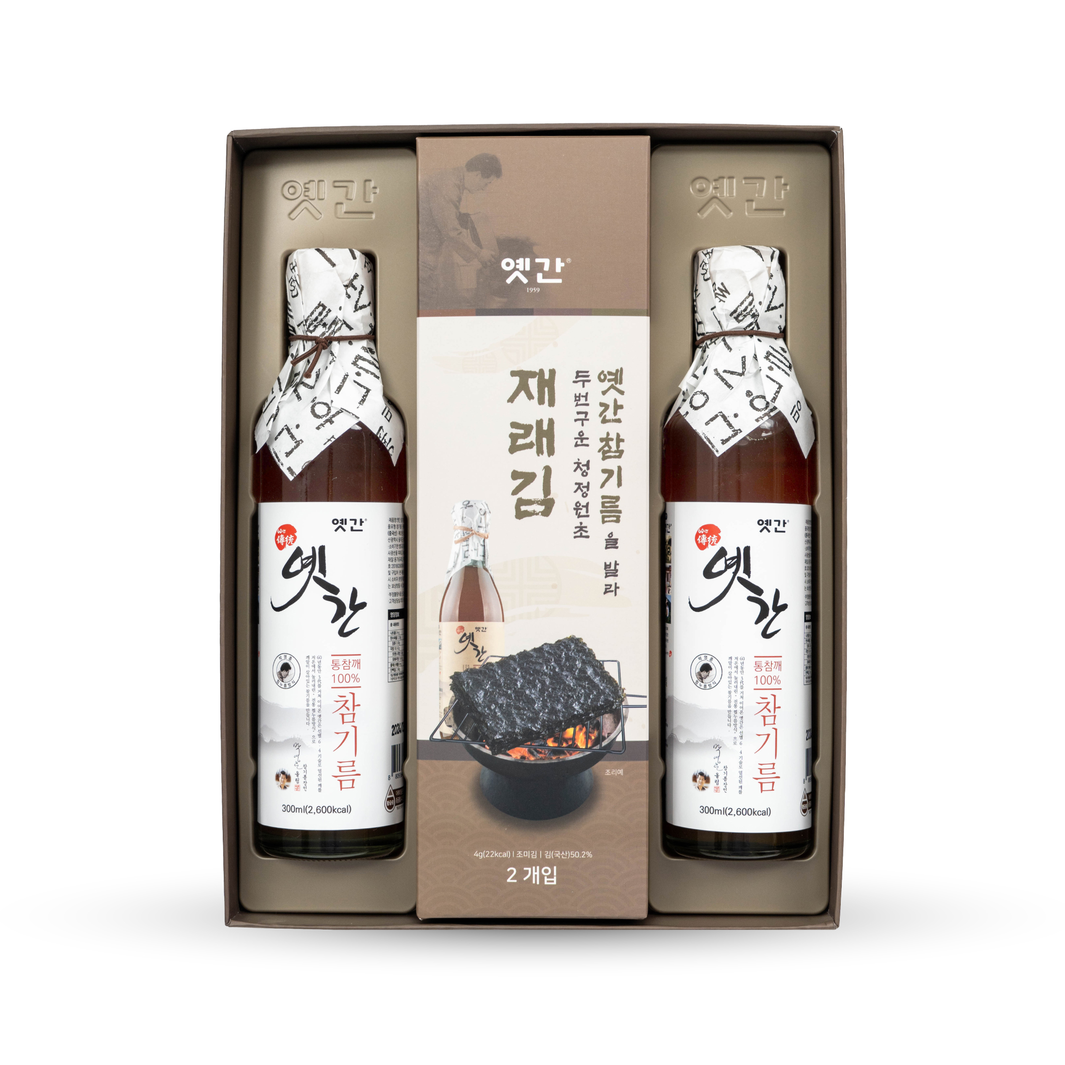 옛간 8-1호 선물세트 (참기름 300ml x2, 재래김 4g x2) : 옛간