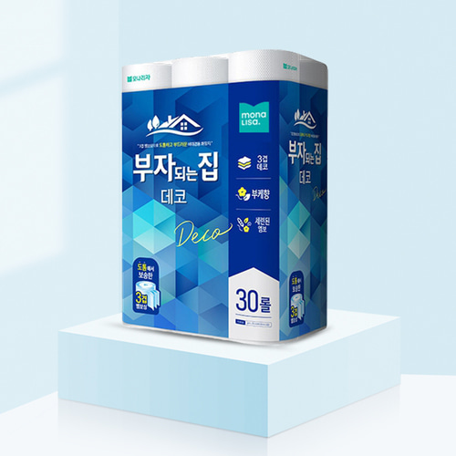 두루마리 휴지 데코 3겹 물에녹는 화장실 욕실 향기나는 롤 화장지 27m 30롤 1팩 : 에스앤비리빙