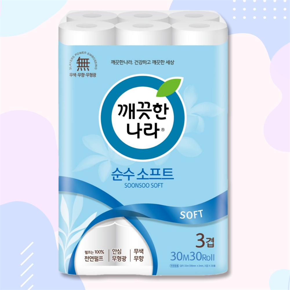 깨끗한나라 순수 소프트 프리미엄 화장지 30m 30롤 두루마리휴지 : 티에스shop