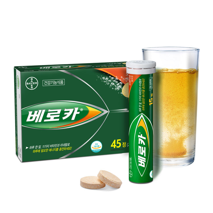 베로카 멀티비타민 발포 종합 비타민 제로 슈가, 제로 카페인 45정, 1개 : 바이엘공식판매처
