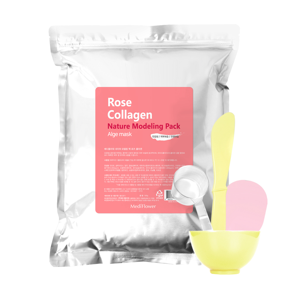 메디플라워 대용량 네이처 허브 모델링팩 로즈 콜라겐 500g+팩도구 4종세트 : 메디플라워