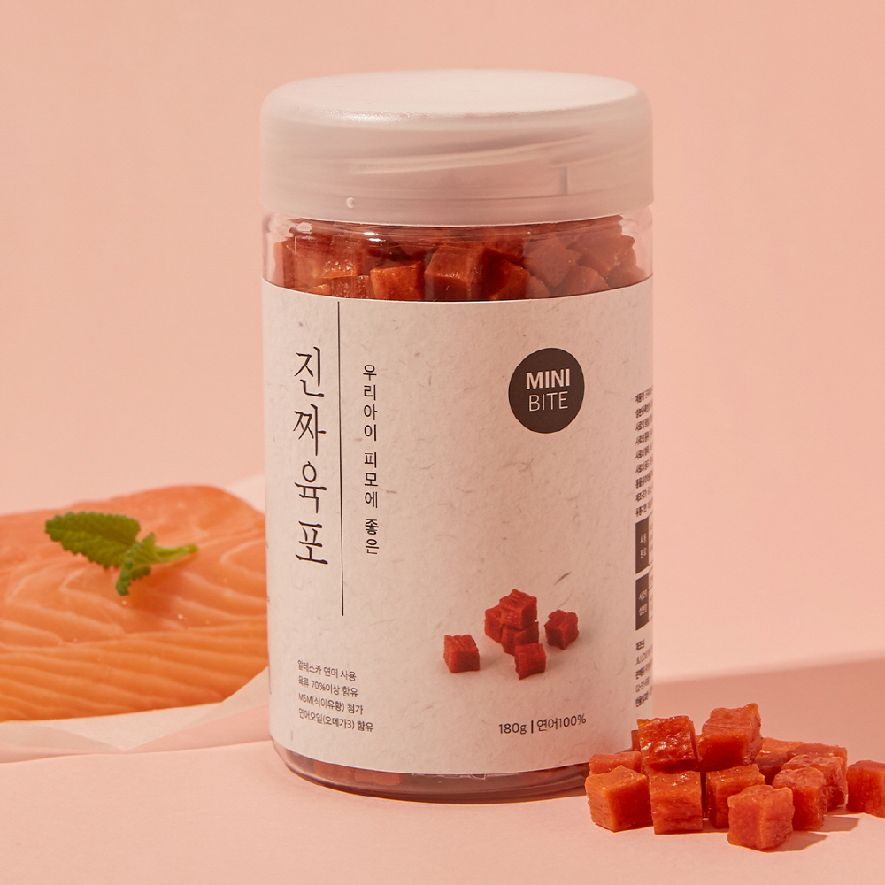(3+1) 진짜육포 강아지 칭찬 간식 국내산 간식 연어 미니, 180g, 1개 : 개밥왕