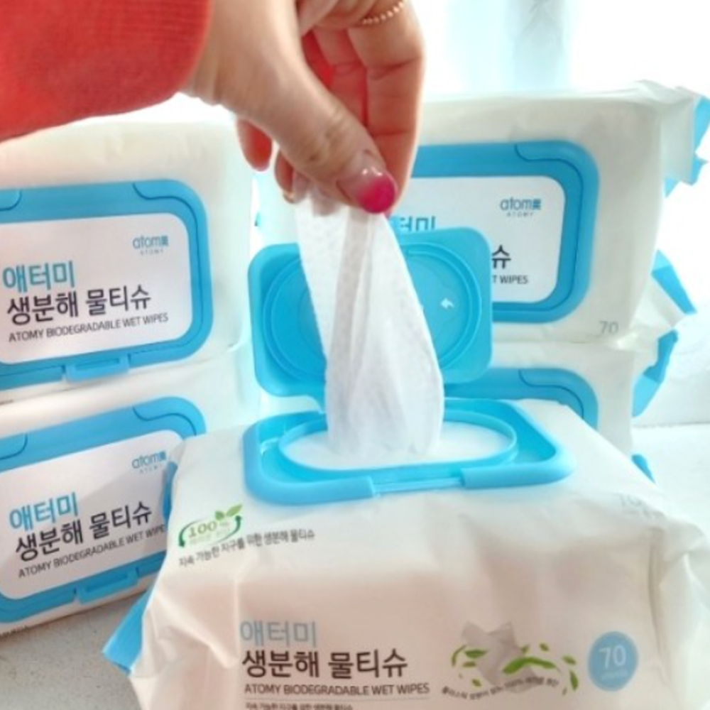 애터미 생분해 물티슈 캡형 70매 16개입 : 청화마트