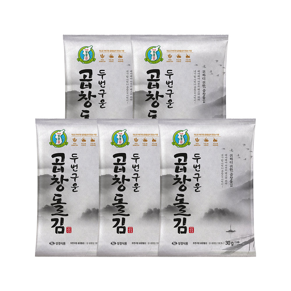 [성경김본사] 프리미엄 두번구운 곱창돌김 30g, 5개 : 주식회사 성경식품