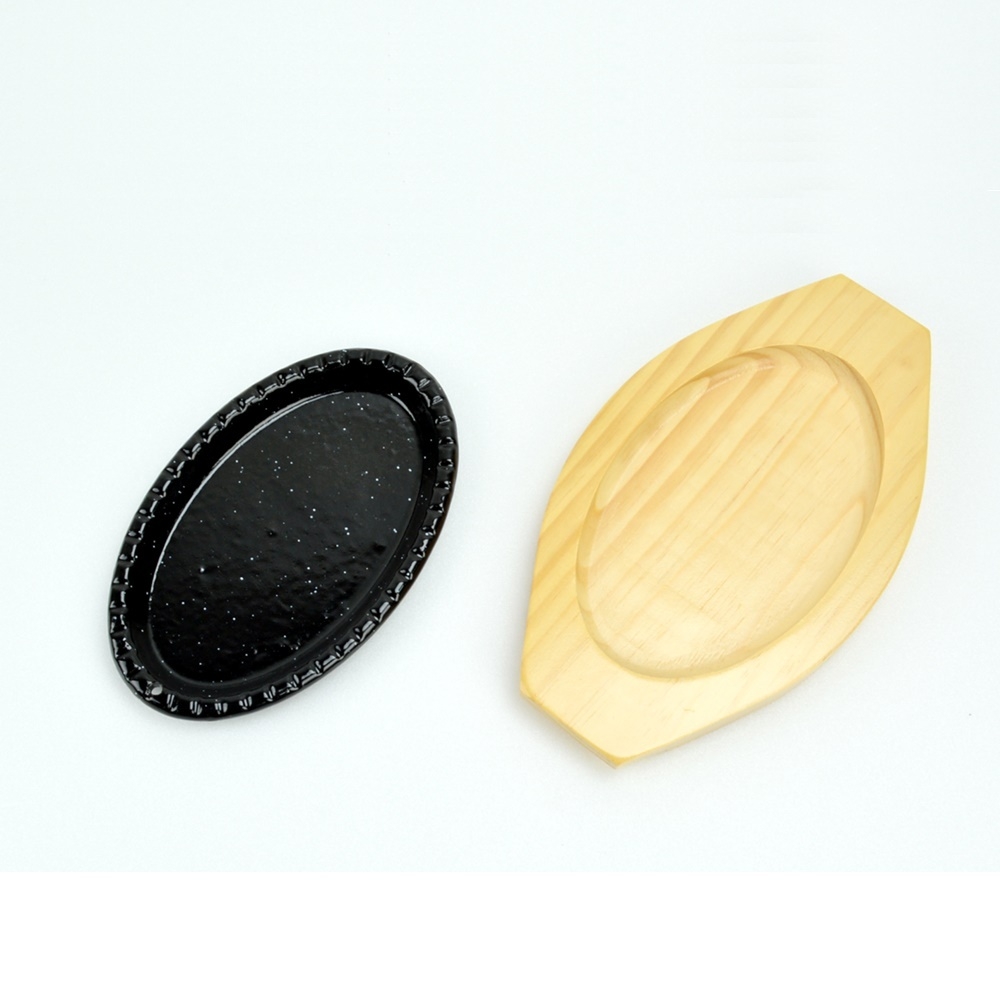 법랑 점타원 철판 목판받침 세트 2호 콘버터/고기/오돌뼈/포차/구이팬 : 데일리원샵