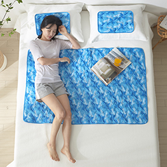 꼼띠아 국산 아이스 냉 쿨매트 + 베개 2개  아이스민트  특대형매트(90 x 140 cm)  베개(40 x 25 cm)  쿨매트+쿨베개 세트 : 파워블루몰