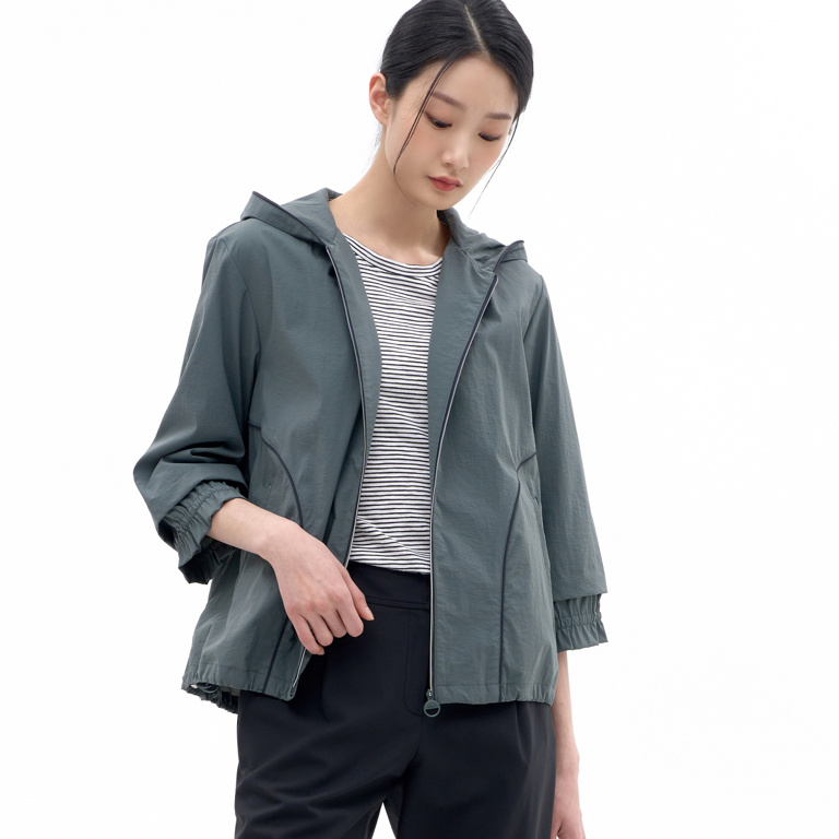 LSJPN375 후드 배색 A라인 점퍼 : 패션아일랜드 지센