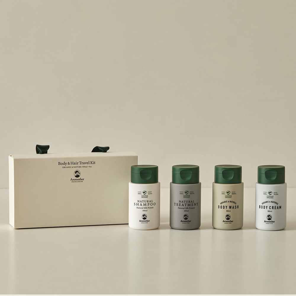 COSMOS 오가닉 내추럴 바디 & 헤어 미니 트래블 키트 100ML 4종 선물박스 : 굿어스LAB
