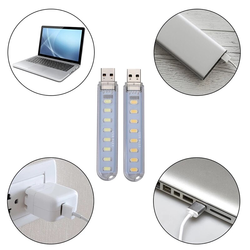 미니 휴대용 LED USB 조명 독서용 야간 흰색 5V 전원 3000K-7000K PC 모바일 파워 뱅크 24LED : CNE