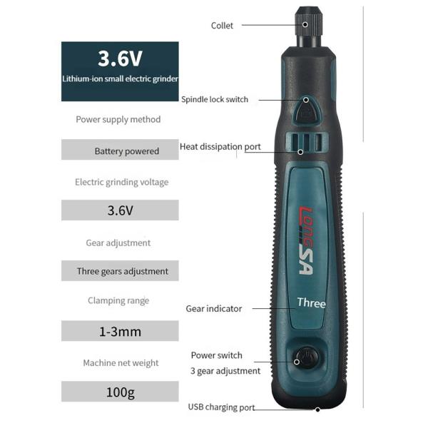 배터리 포함 USB 충전식 미니 그라인더, 마이크로 로터리 도구, 조각기 펜, 전기 세트, 옥 무선 : 에이오케이몰