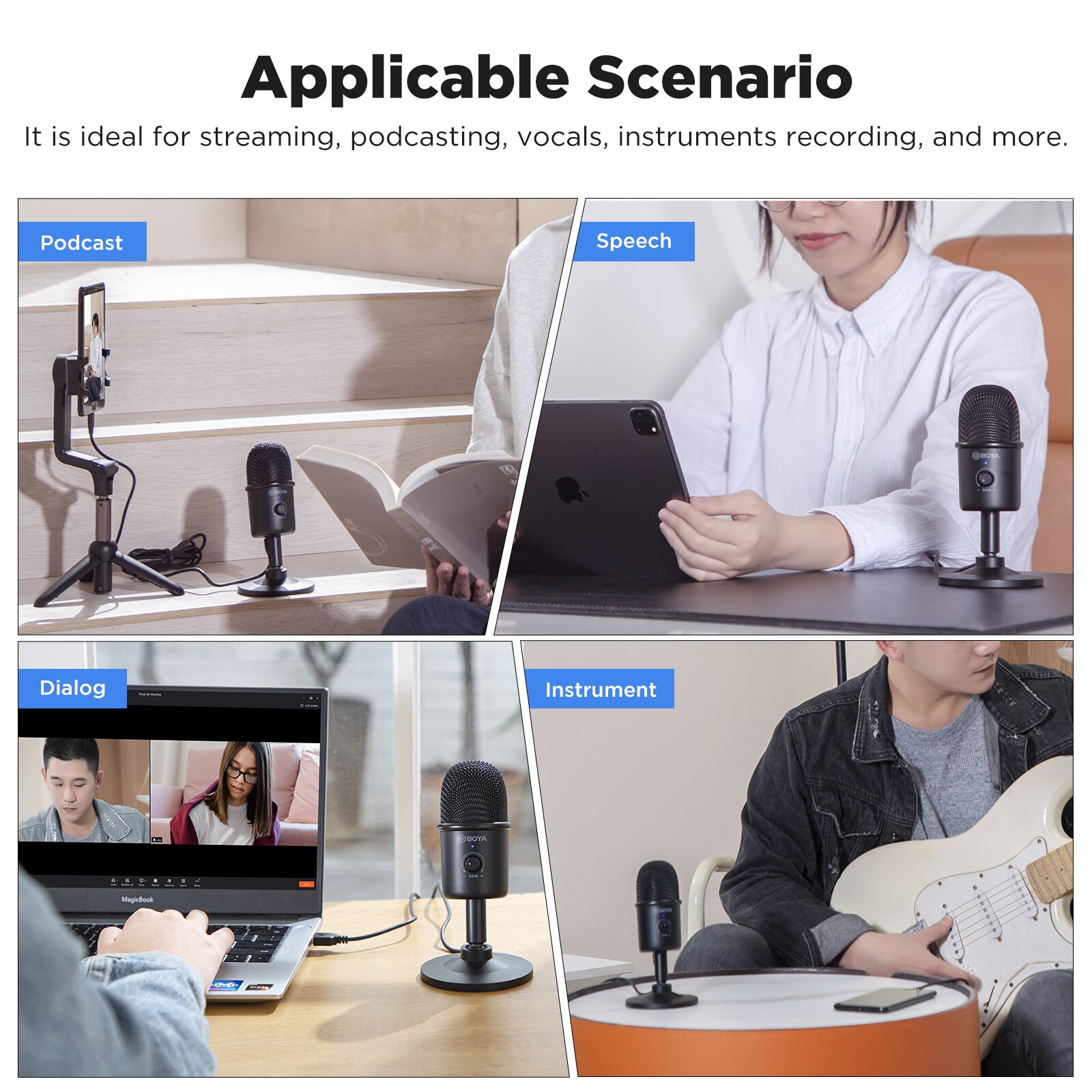 Boya by-cm3 데스크탑 콘덴서 usb 마이크 pc 모바일 android mac windows podcasting 보컬 악기 녹음 스트리밍 : sellgo
