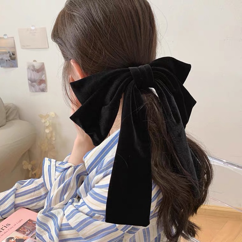 벨벳 리본 핀 리본끈 스크런치 여성용 대형 활 클립 소녀 블랙 우아한 빈티지 하이 엔드 : 마이홈즈넷