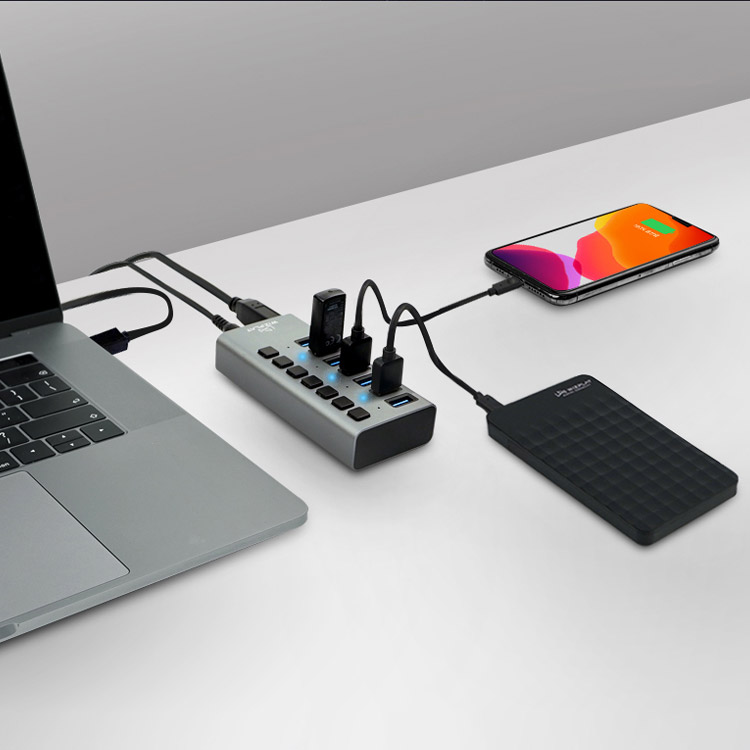위즈플랫 WIZ-H72S 7포트 USB3.0 허브 데이터+충전 : 리빙케이 주식회사