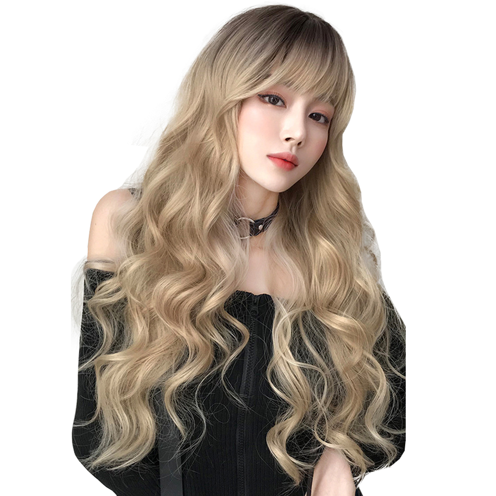 하이유니 글램 펌 롱 헤어 긴머리 통가발 가발 68cm + 가발망 + 거치대 세트 : 하이유니 쥬얼리