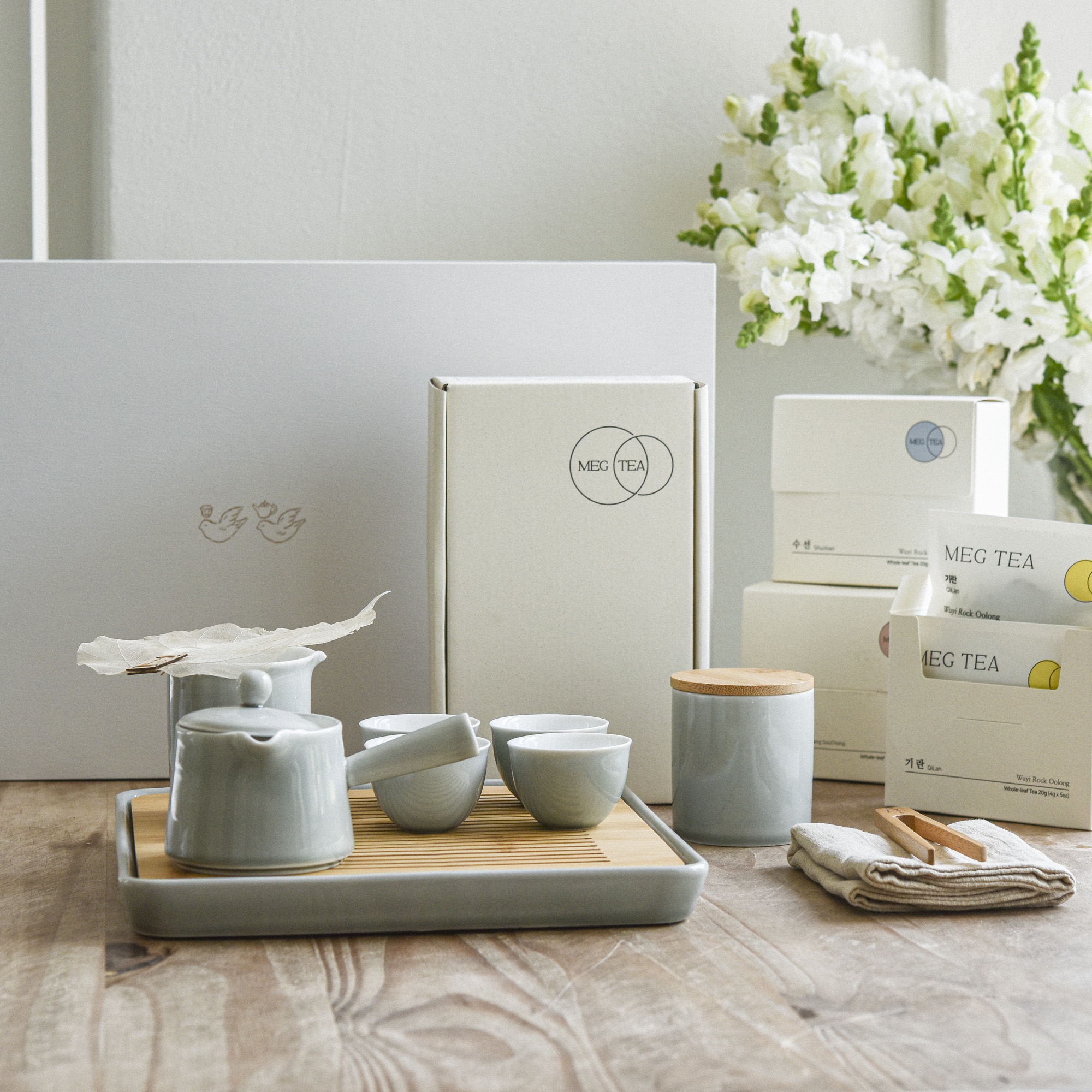 [SET] 은은한 그레이 차도구세트 + 최고 등급 잎차 48g (쇼핑백 증정) : 부부티하우스