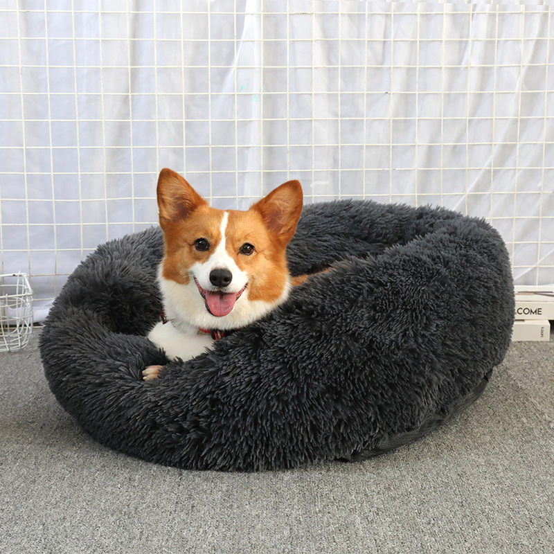 강아지방석 고양이 마약 방석 꿀잠 원형 도넛 쿠션 애견방석 진그레이 S : 펫블랙