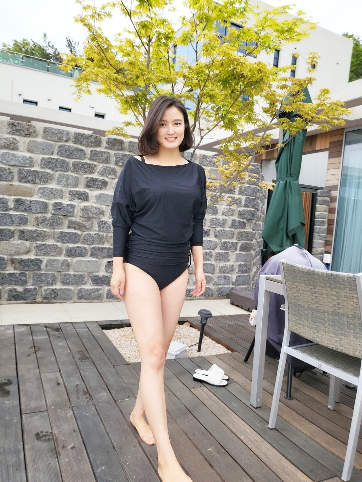 긴팔 셔링 수영복(2color/~77까지) : 카멜어패럴