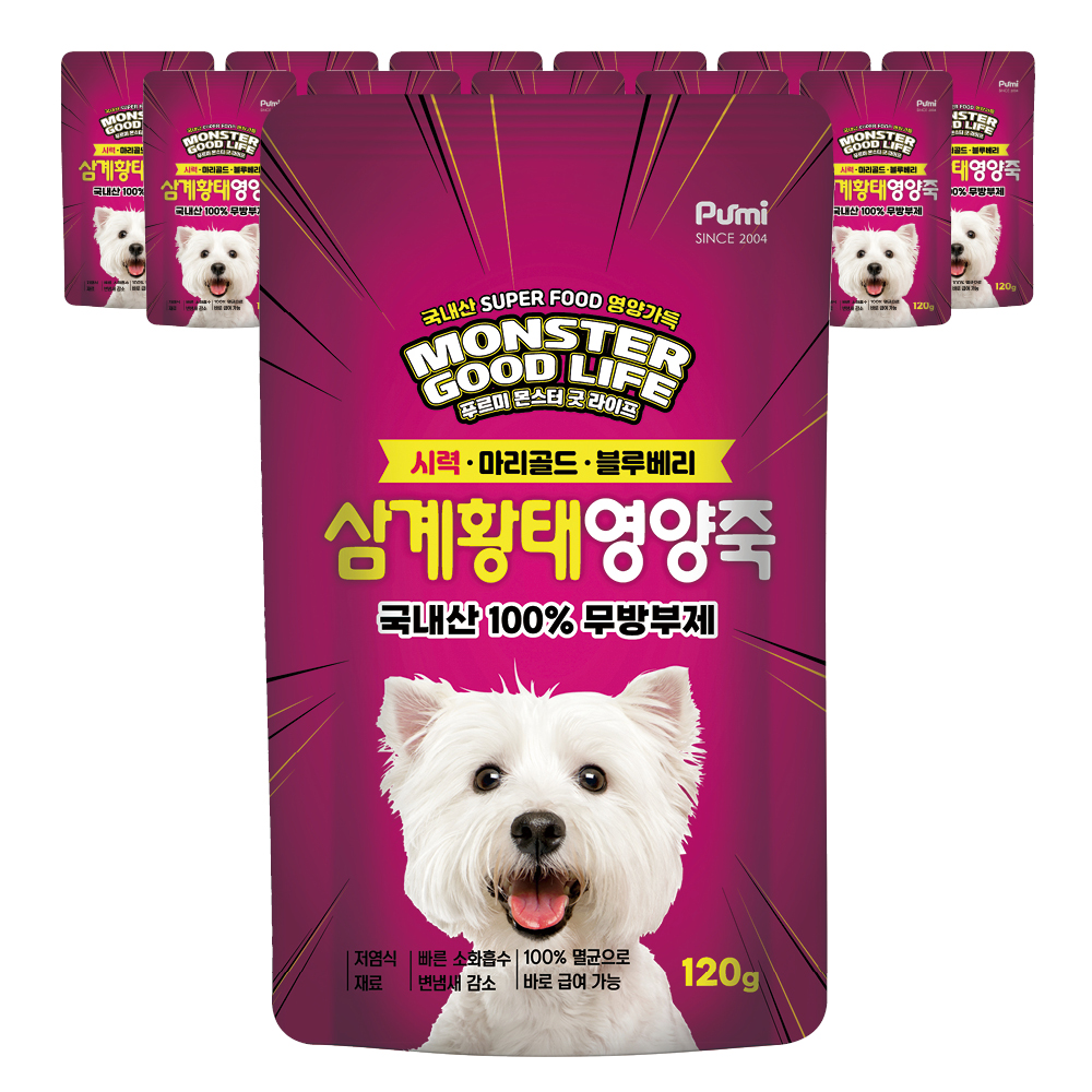 푸르미 몬스터굿라이프 삼계영양죽 강아지간식 강아지보양식 삼계황태 120g, 12개입 : 푸르미펫