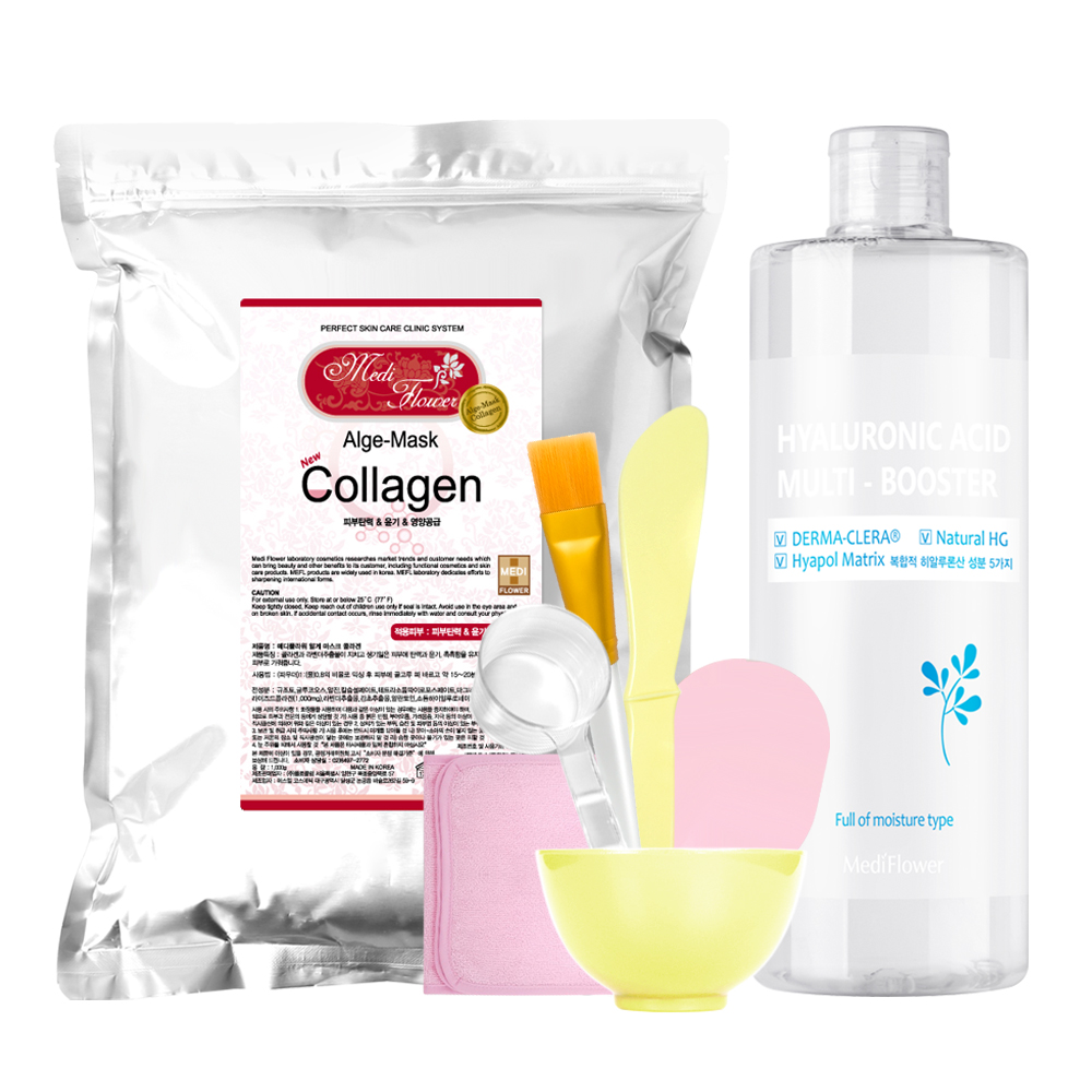 대용량 모델링팩 스타터팩 콜라겐 1kg+팩도구 6종+히알루론산 멀티 부스터 500ml : 메디플라워