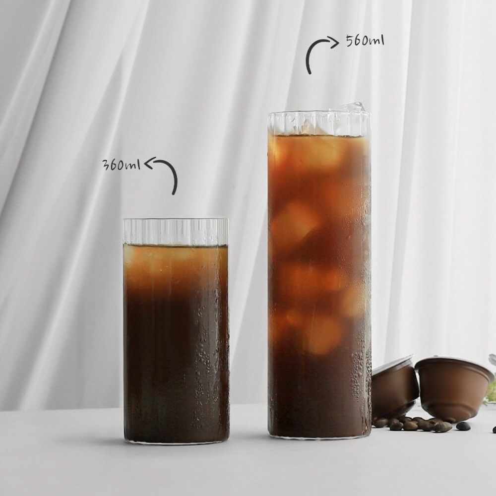 일자 내열 홈카페유리컵 롱 아메리카노 아이스커피잔 맥주 하이볼잔 230ml-560ml : 작은공간 미쁘다