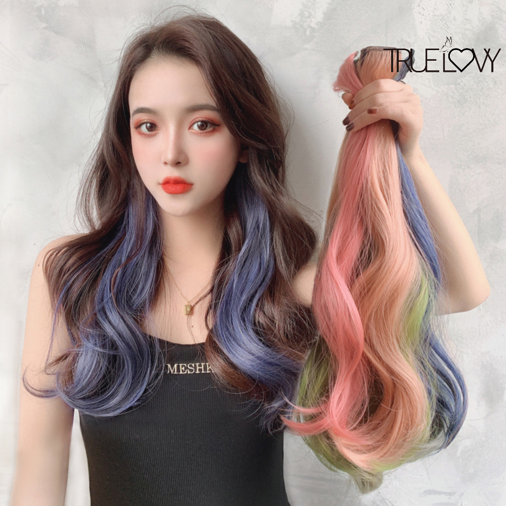 트루러비 키니 포니테일 옴브레 컬러피스 웨이브 헤어피스 붙임머리 펌 셀프 내츄럴 부분가발 : 트루러비.