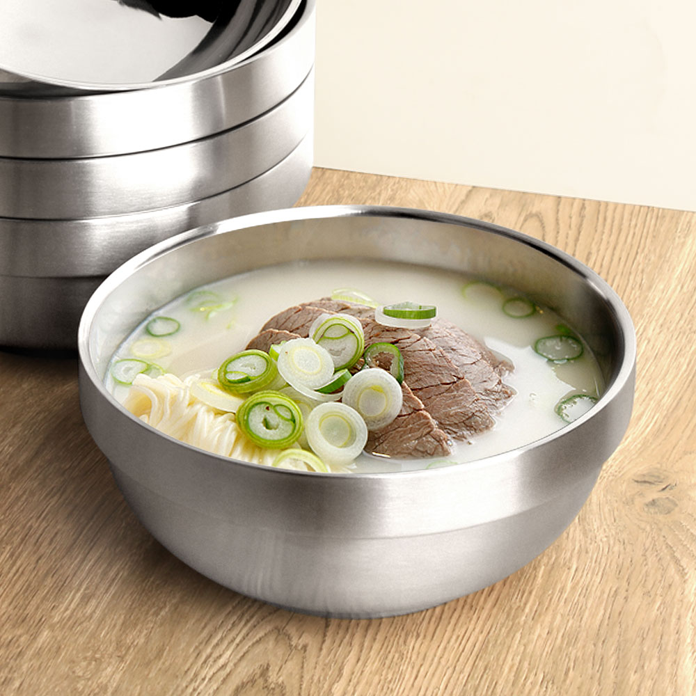 이중 스텐 탕기 업소용 설렁탕 갈비탕 비빔밥 라면 냉면그릇 깊은 탕그릇 무광 소형 : 핸썸키친