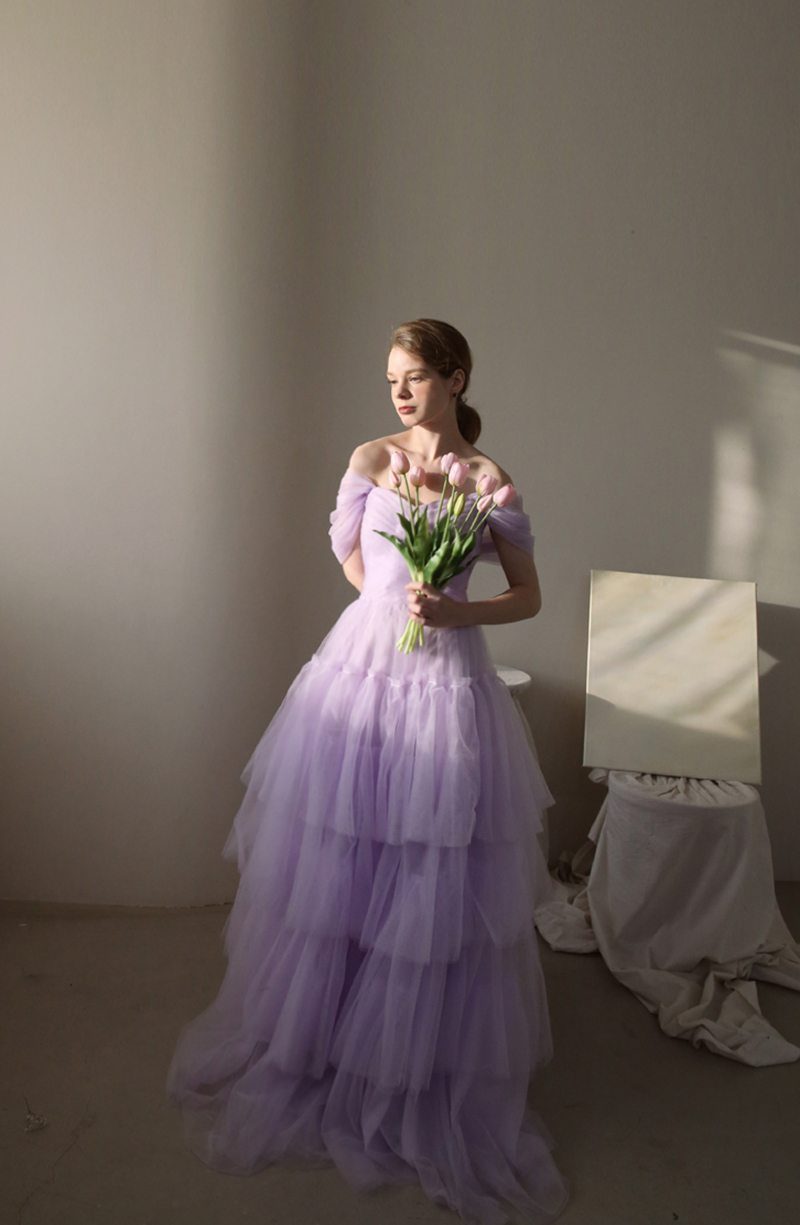 수자드레스 [대여] 퍼플 dress / 컬러 유색 망사 촬영드레스 셀프웨딩원피스 이브닝 : 수자드레스