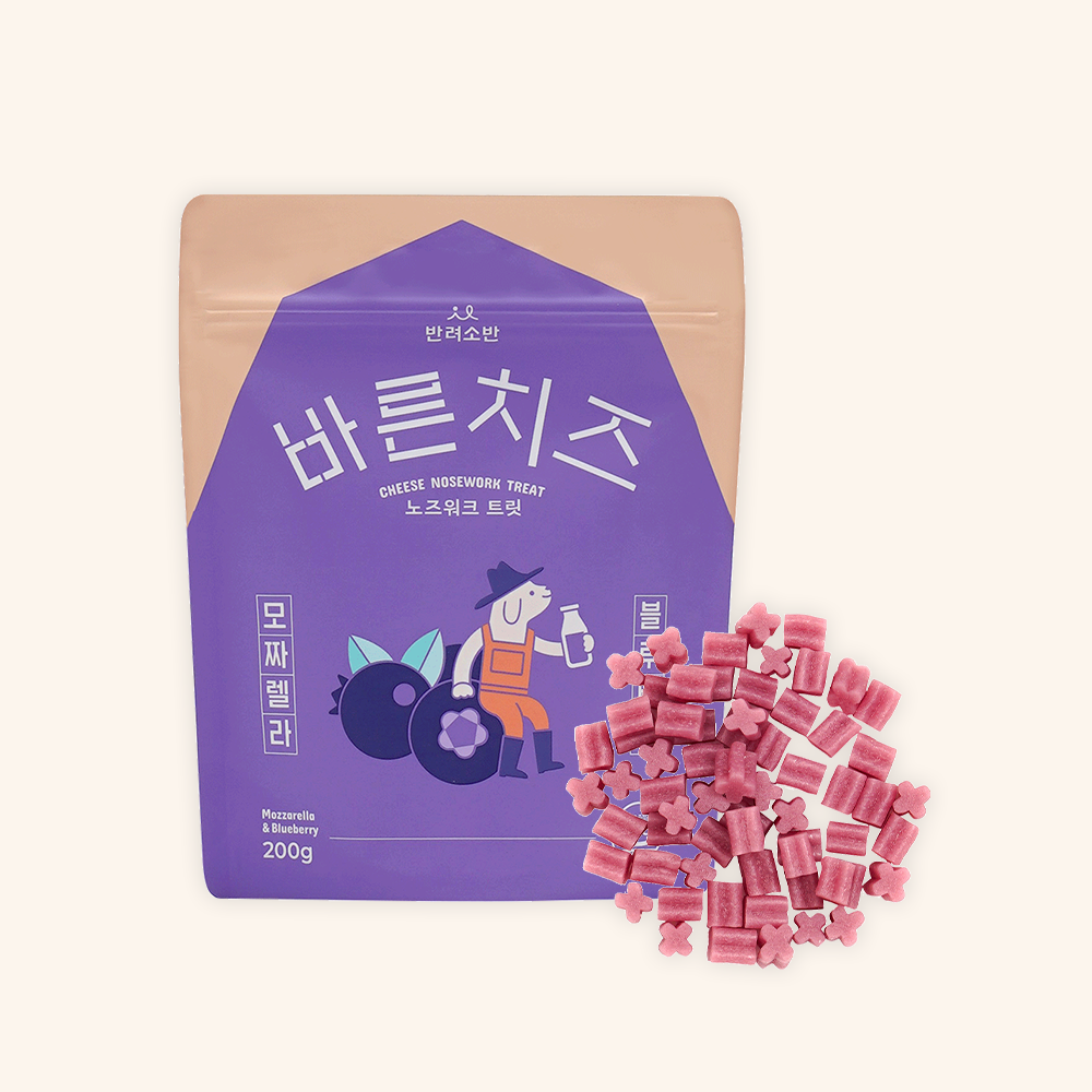 [유통기한 26년 2월] 반려소반 바른치즈 모짜렐라&블루베리 200g 노즈워크 트릿 : 반려소반