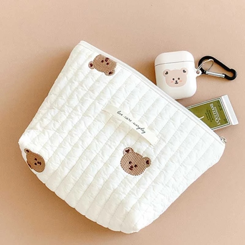 곰 자수 퀼트  기저귀 가방 코튼 엄마 화장품 메이크업 파우치 유모차 액세서리-28493 : 낙성대 구매대행
