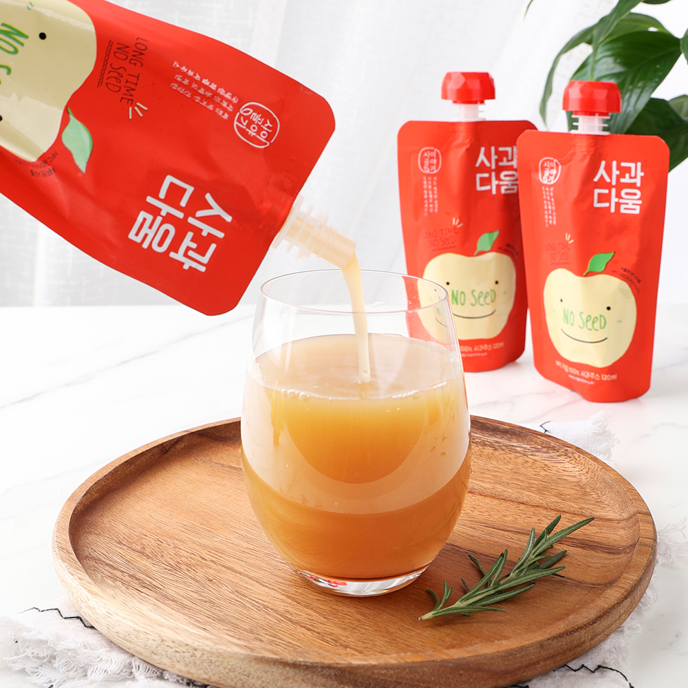 [옵션형] 사과다움 씨없는 사과즙(NOSEED) 120ml 프리미엄 어린이 간식 아기 20포/10포 : 시골이야기푸드