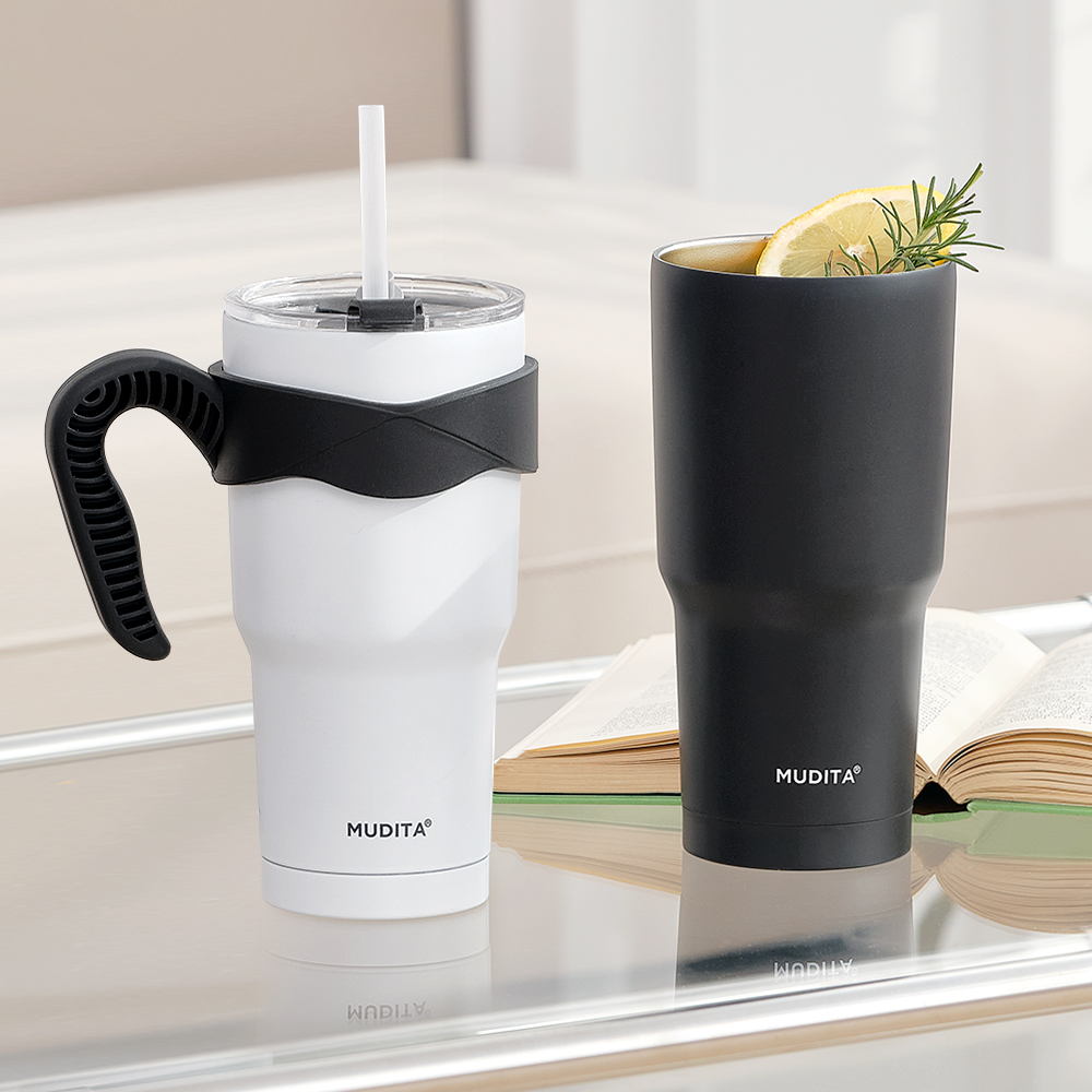 무디타 이중 진공 대용량 스텐 텀블러 900ml (손잡이+뚜껑+빨대 포함 4종 세트) : 리본제이
