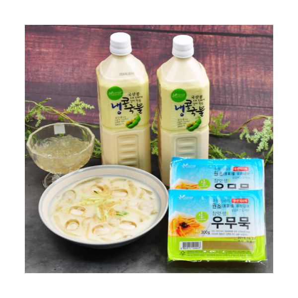 [오성식품] 국산콩으로 만든 냉콩국물 1000ml 2병 + 우무묵 300g : 미소미일이