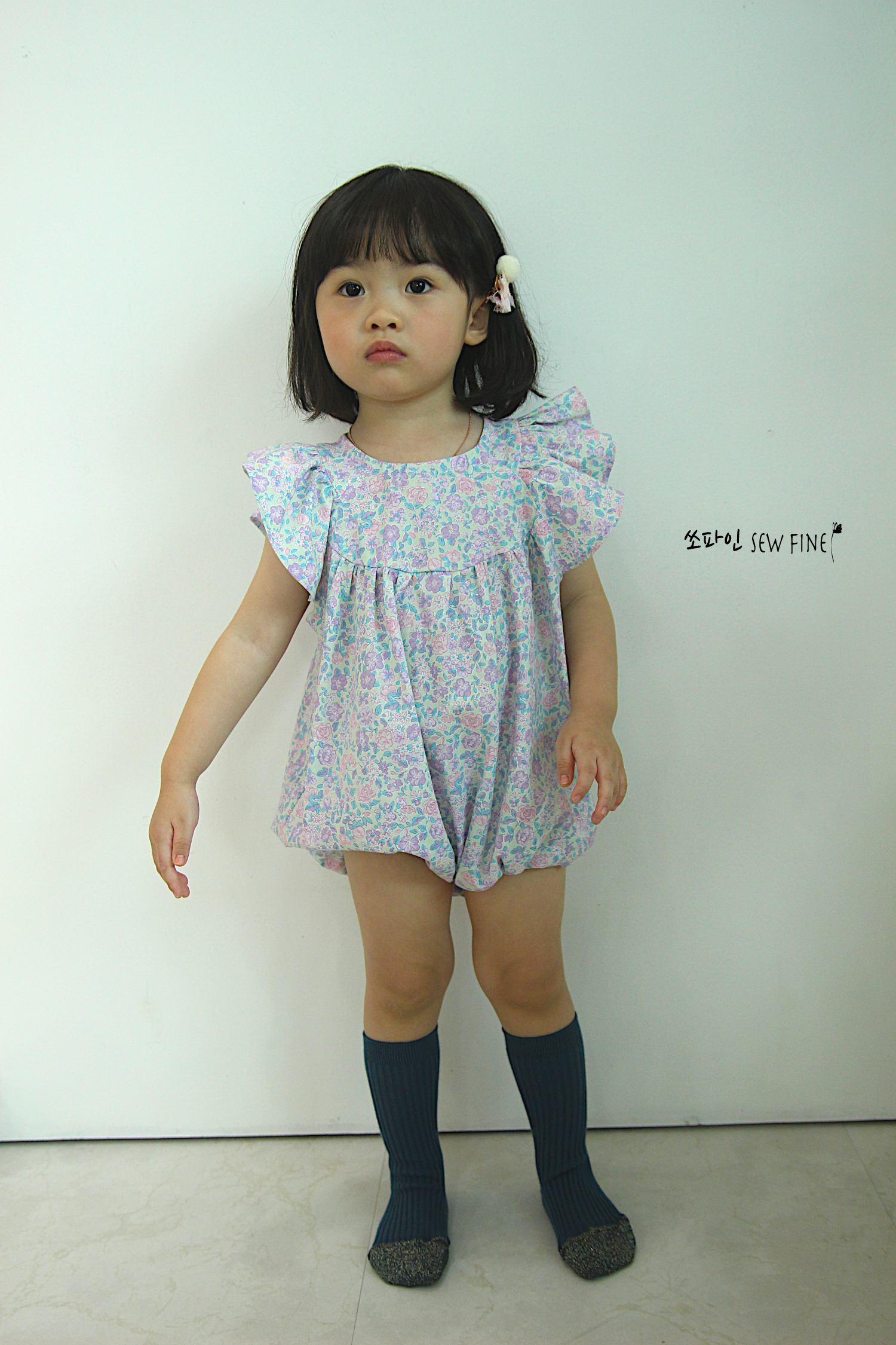 PDF 패턴!(아동 패턴) 아이 옷 만들기 패턴&설명서(60-90)-R-2-어깨 프릴 롬퍼 : sew fine