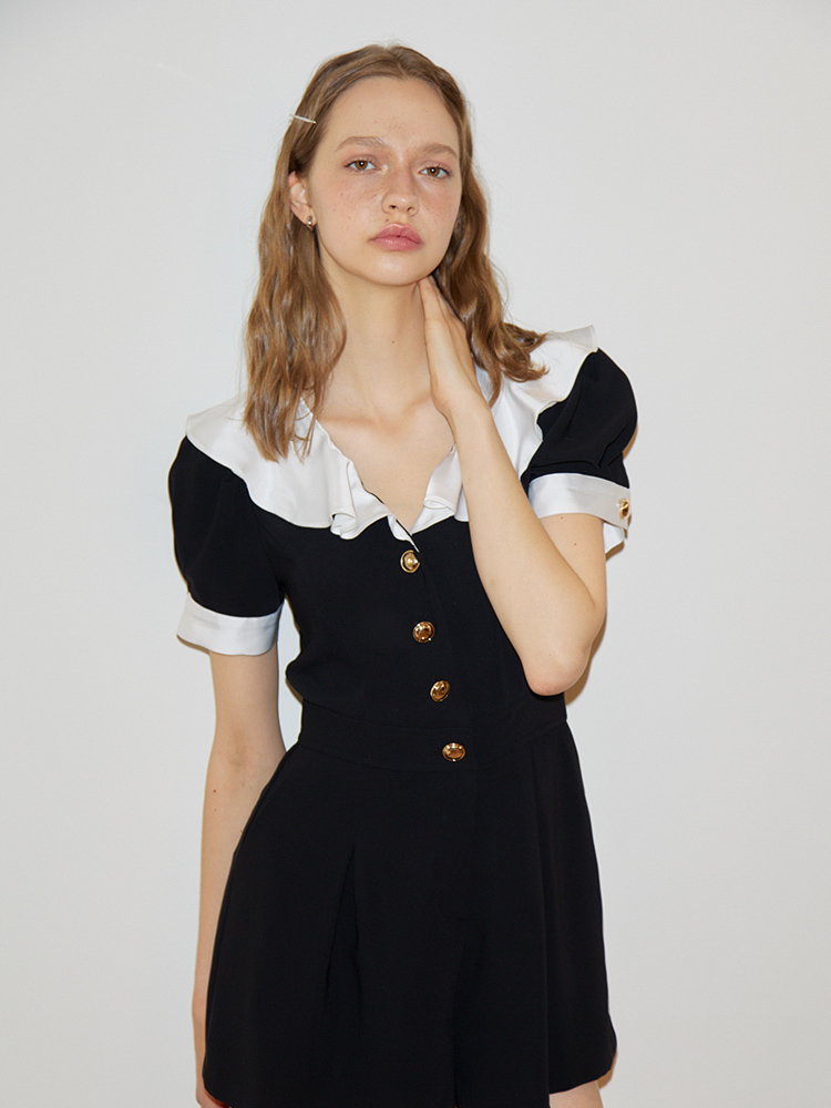 [살롱드욘] 러플 카라 점프수트_ 블랙 [Ruffle Collar Jumpsuit_ Black] : 살롱드욘