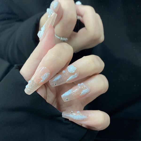 플라워 화이트 네일팁 웨딩네일 셀프 아트 인조손톱 결혼식 : 캐치카트