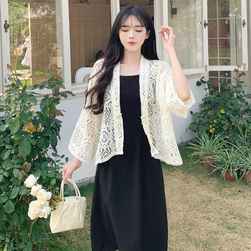 쉬폰 조끼 대형 여름 얼음 실크 선 스크린 카디건 긴 소매가있는 여성용 얇은 섹션 작은 목도리 코트 중공 쉬폰 탑 지방 mm : 에어코스메틱