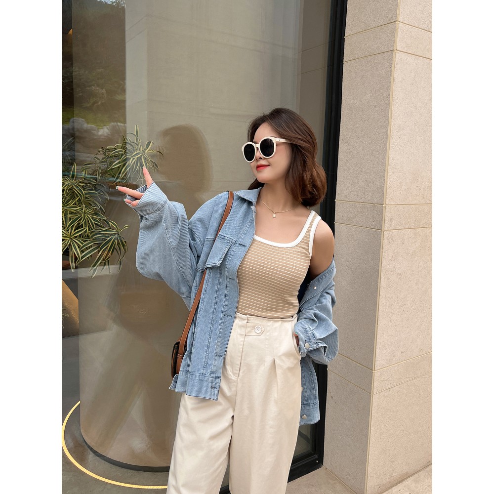 봄 여성복 여동생 통근 긴팔 구덩이 데님 외투 : 바이올바이몰