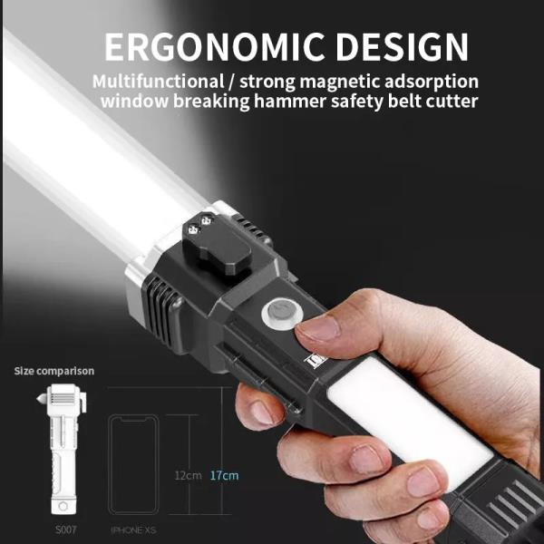 USB 휴대용 토치 하이킹 충전식 손전등, 안전 포함, 캠핑용 다기능 램프, 자석 LED : 여신사스토어