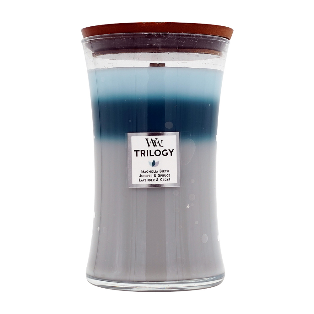 자캔들컵캔들 우드윅 트릴로지 캔들 라지 아이시 우드랜드 610 g Trilogy Candle Large Icy Woodland 21.5 oz 3가지 향을 느낄 수 있는... 
