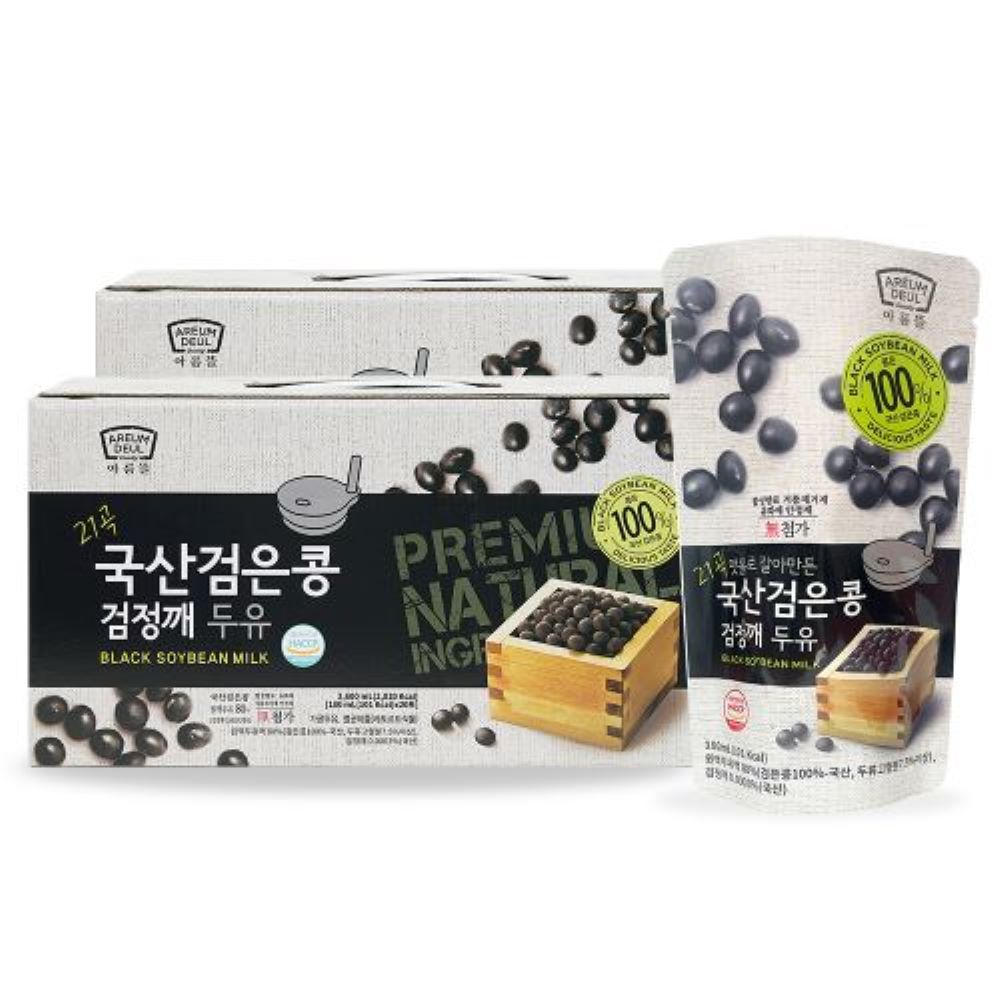 [본사직영] [1+1 EVENT] 아름뜰 맷돌로 갈아만든 국산 검은콩 검정깨 두유 180ml 40입 + 국산 검은콩 검은참깨두유 180ml 45입 (총85팩)... 