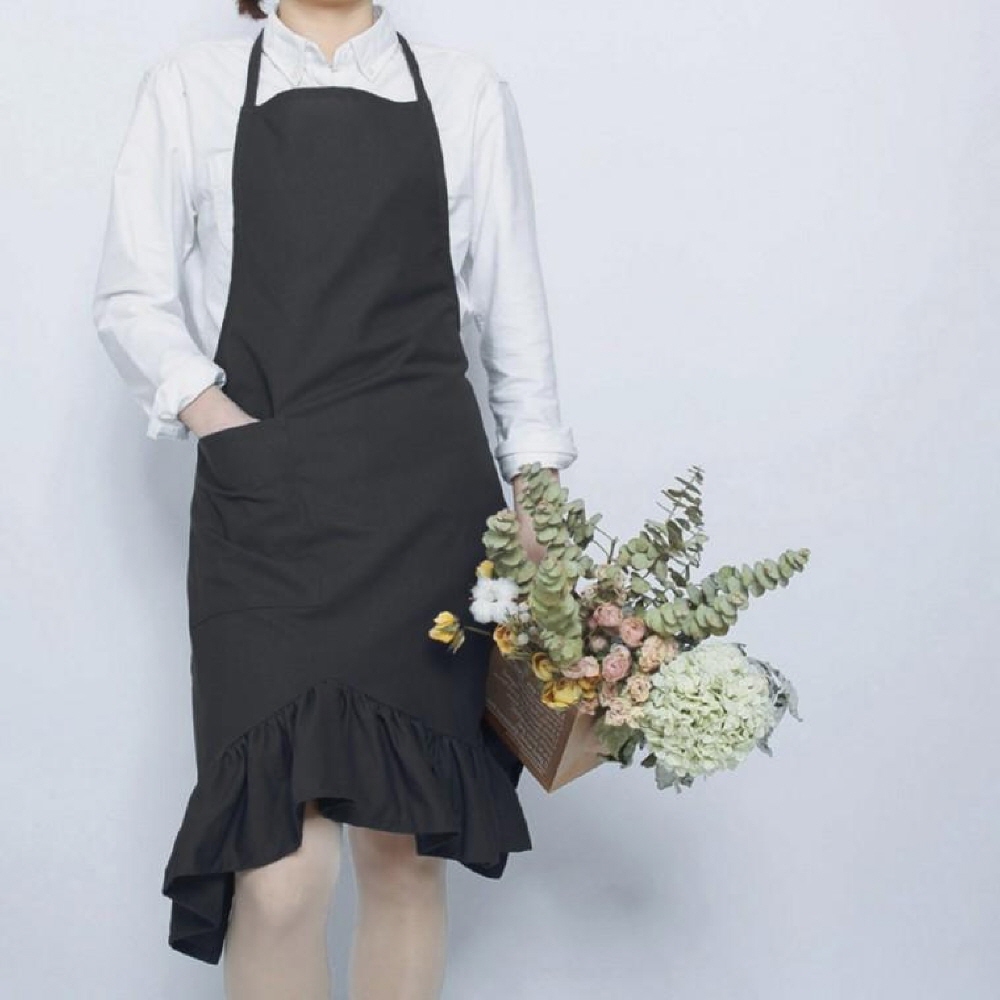 머메이드 바리스타 러플 앞치마 리넨 카페 공방 : 체크데일리