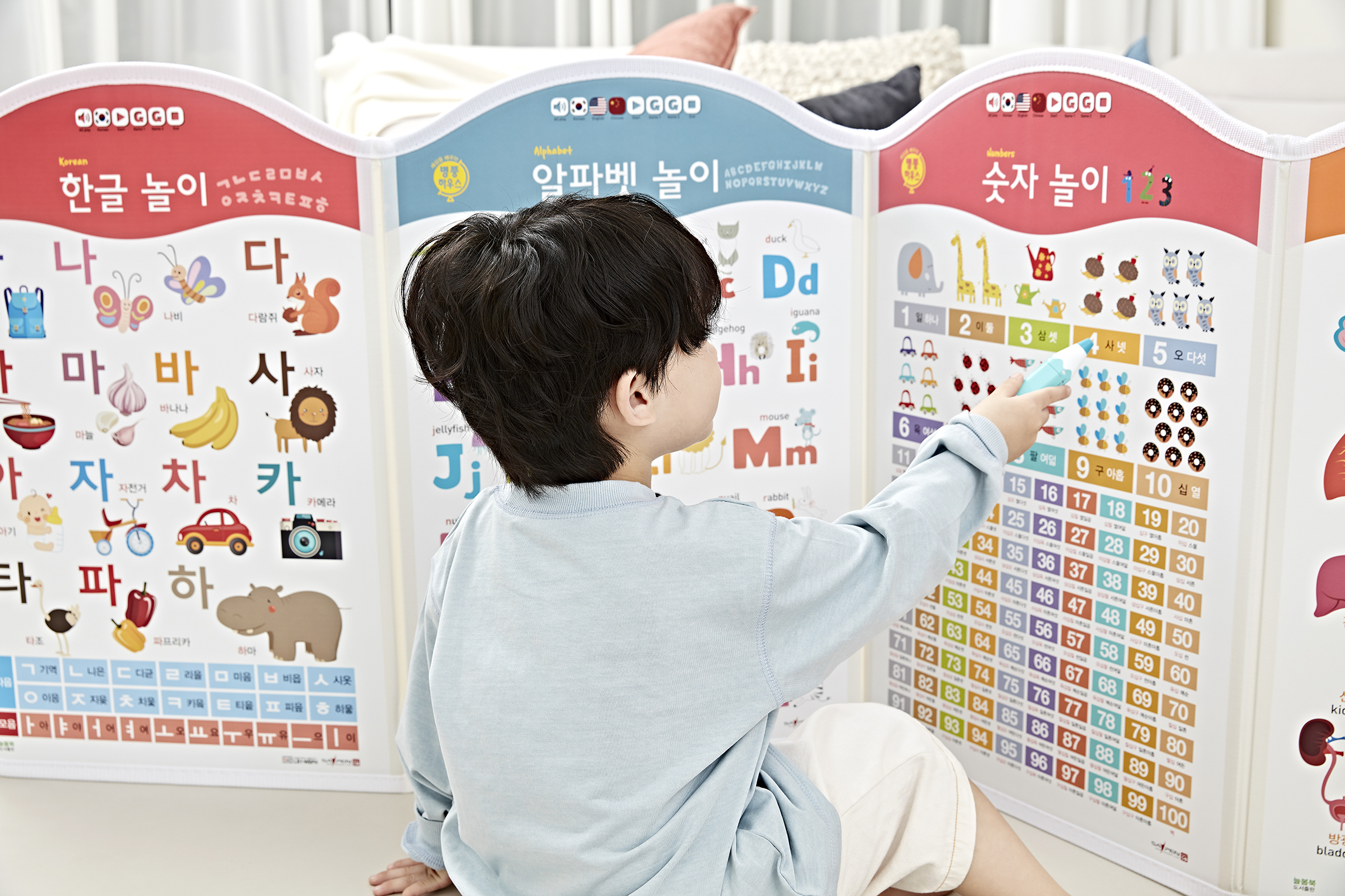 세상을 배우는 병풍하우스 국내유일 라운딩 병풍책 세이펜호환 실사인쇄 생활방수 아기 벽보 : 늘봄북