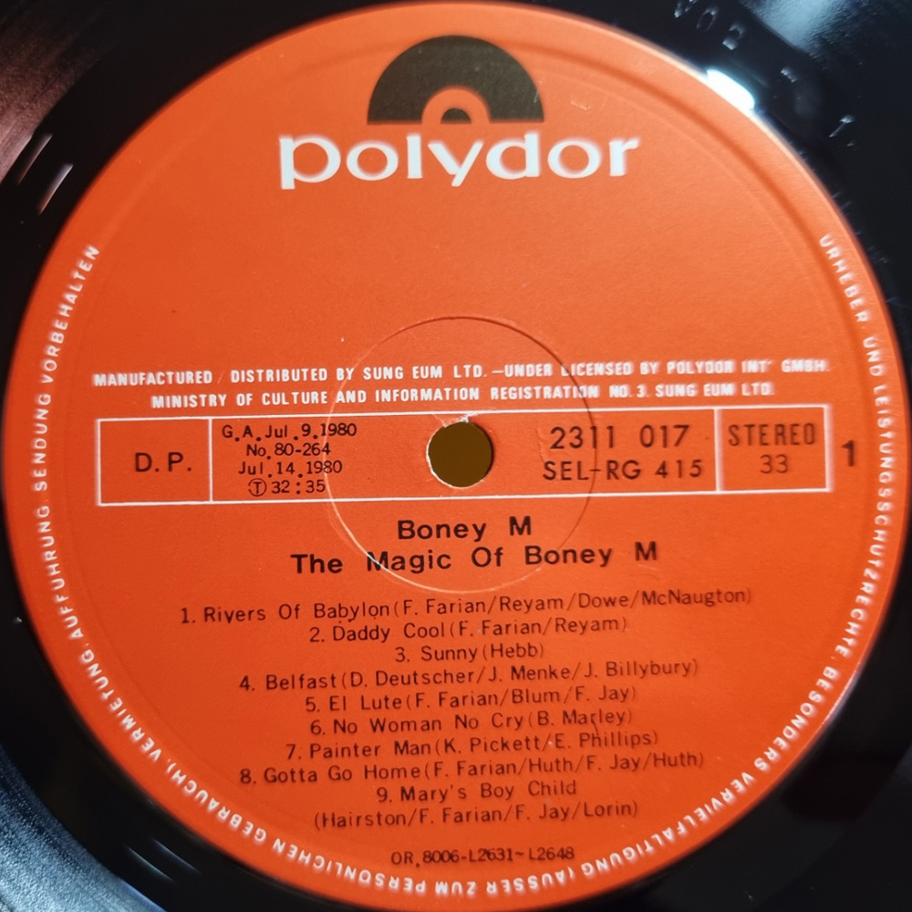 보니 엠 LP BONEY M - The Magic of / 18 Golden Hits [ 1980년 성음레코드 초반 Vinyl ] VG+ 가사지 포함 : 아날로그스토어