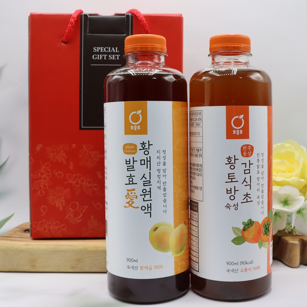 지리산 발효 황매실 황토방숙성 감식초 900mlx2 선물세트 명절선물 부모님선물 : 금산홍삼조합